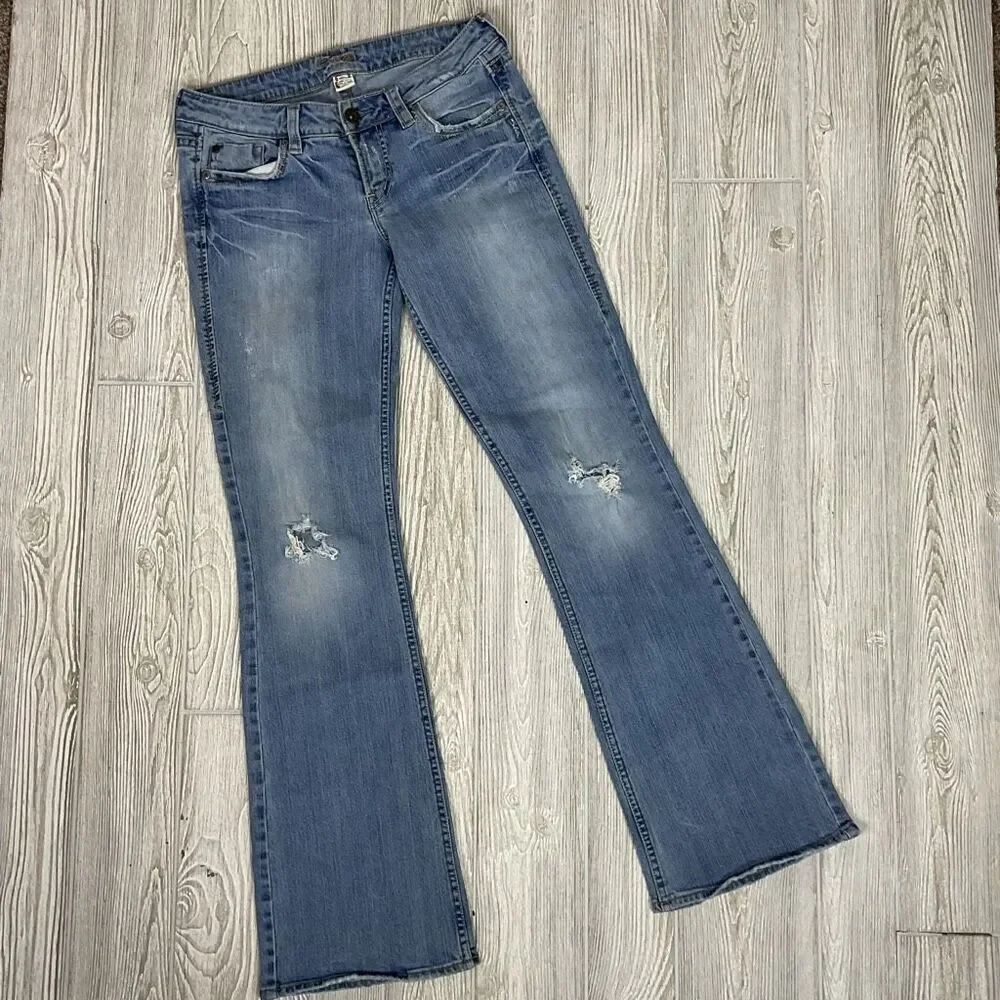 Silver Jeans Lola Womens 29x35 Distressed Bootcut Blue Denim Western Glove Works